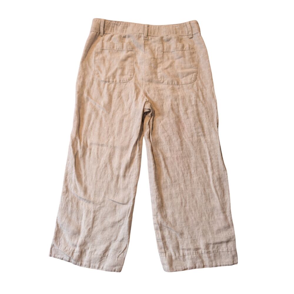 Talbots Women's Beige 100% Linen Wide Leg Crop Culotte Pants Size 8P